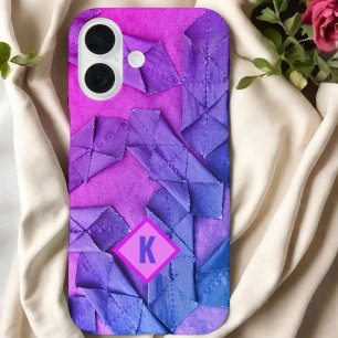 Monogram pink magenta purple blue ombre abstract iPhone 16 case