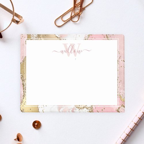 Monogram Pink Marble Gold Foil Graphic Post_it Notes