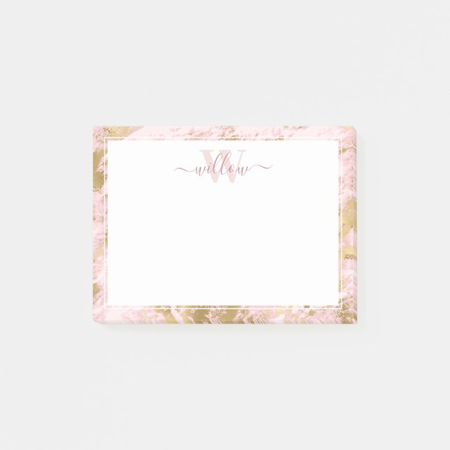 Monogram Pink Marble Golden Foil Notes (Front)