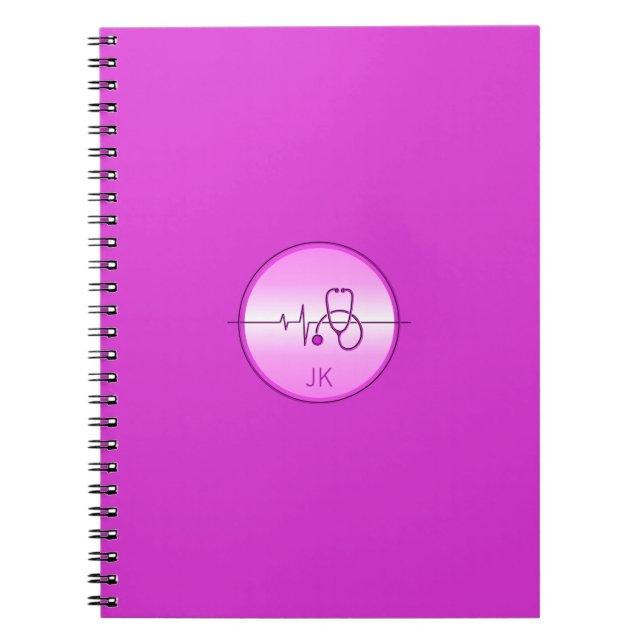 Monogram Pink Medical Stethoscope Heartbeat Notebook (Front)
