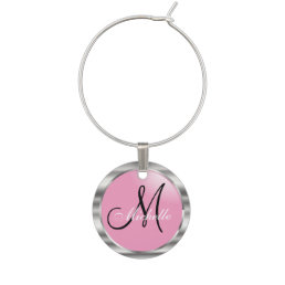 Monogram Pink &amp; Metallic Silver Wine Charm