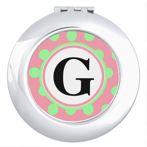 Monogram Pink Mint Green Polka Dots Compact Mirror