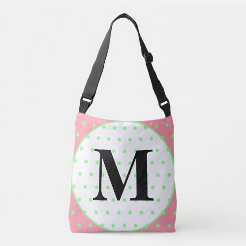 Monogram Pink Mint Green Polka Dots Crossbody Bag