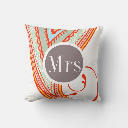 Monogram Pink Mint Taupe Modern Pattern Pillow