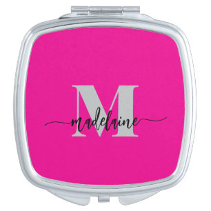 Monogram Pink Modern Elegant Compact Mirror