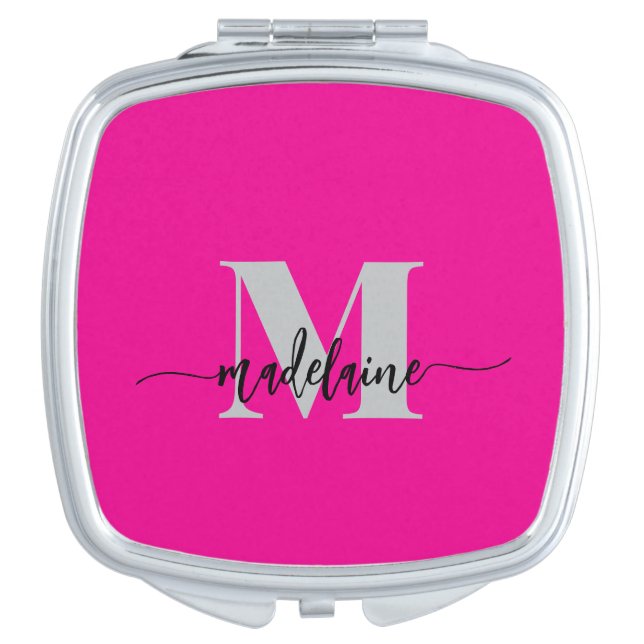 Monogram Pink Modern Elegant  Compact Mirror (Front)