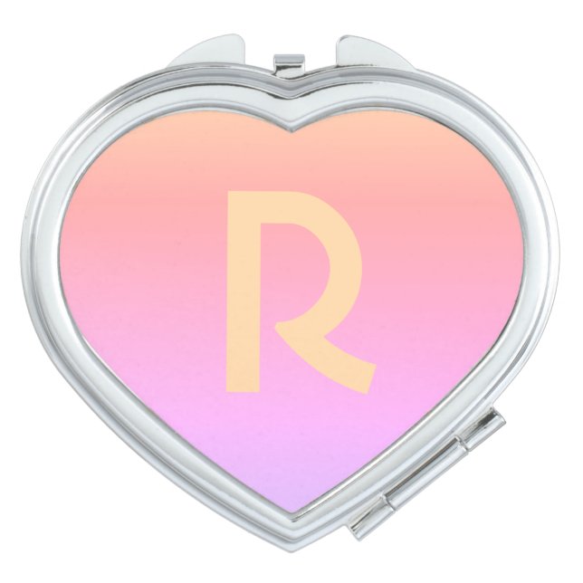 Monogram Pink Modern Heart Compact Mirror (Front)