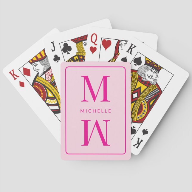 Monogram Pink Modern Inital Girly Chic Simple Glam Poker Cards (Back)