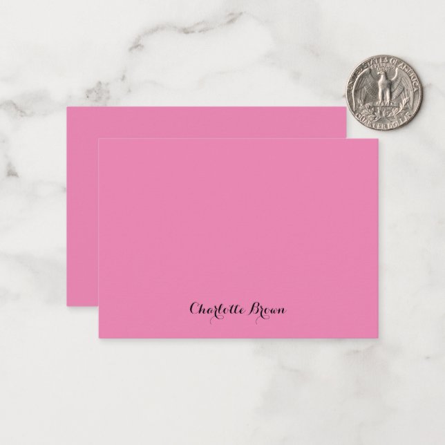 Monogram Pink Modern Minimalist Feminine Note Card (Front/Back In Situ)