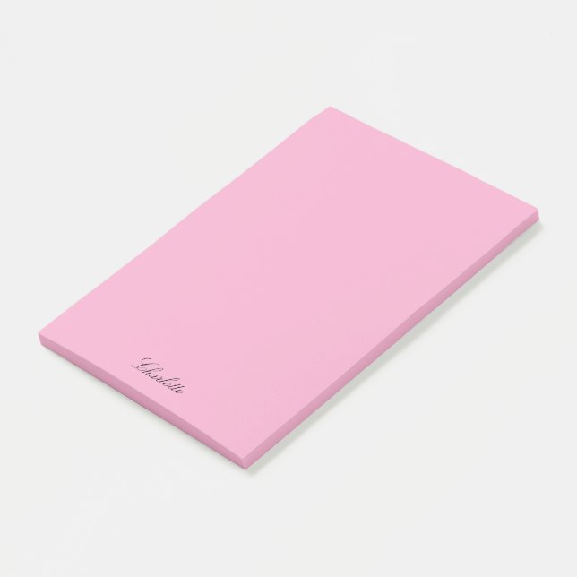 Monogram Pink Modern Script Minimalist Custom Post-it Notes (Angled)