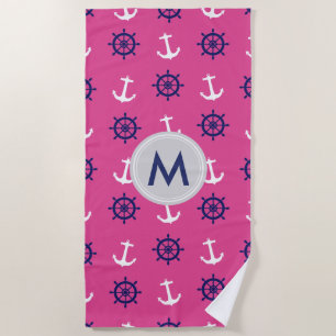 Monogram Pink Nautical Beach Towel