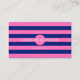Monogram Pink Navy Blue Makeup Artist Professional Business Card