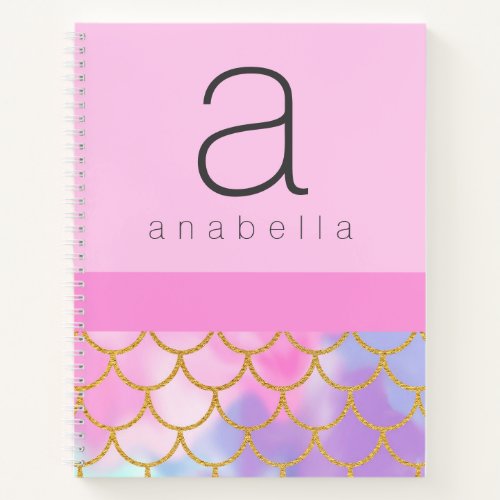 Monogram Pink Ombre Mermaid Glitter Notebook