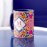 Monogram Pink orange blue Mexican tiles  Mug<br><div class="desc">Monogram Pink orange blue Mexican tiles personalized name mug. Bright eye catching colors for special occasion can be as a gift,  bridesmaid gifts,  bridal party favors or any occasion gift</div>