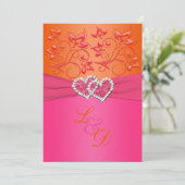 Monogram Pink, Orange Floral Joined Hearts Invite (Standing Front)