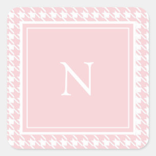 Monogram Pink Pastel Houndstooth Check  Square Sticker