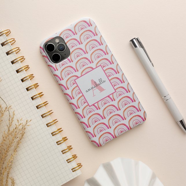 Monogram Pink Peach Rainbow Pattern Personalized Case-Mate iPhone Case (Creator Uploaded)