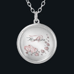 Monogram Pink Peach Shiny Hearts Geometric Elegant Silver Plated Necklace<br><div class="desc">Monogram Pink Peach Shiny Hearts Geometric Elegant Silver Plated Necklace. Unique,  beautiful,  stylish design. Easy to be personalized. Font style,  size and colors can be changed. Matching items available.</div>
