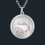 Monogram Pink Peach Shiny Hearts Geometric Elegant Silver Plated Necklace<br><div class="desc">Monogram Pink Peach Shiny Hearts Geometric Elegant Silver Plated Necklace. Unique,  beautiful,  stylish design. Easy to be personalized. Font style,  size and colors can be changed. Matching items available.</div>
