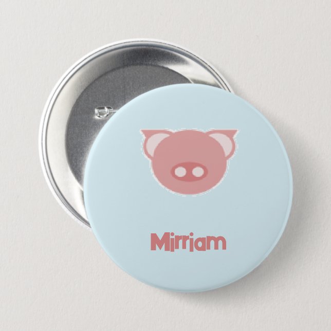 Monogram pink piglet on blue button (Front & Back)