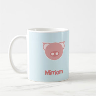 Monogram pink piglet on blue coffee mug