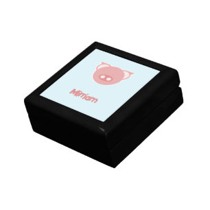 Monogram pink piglet on blue gift box