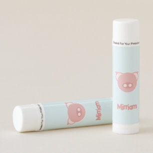 Monogram pink piglet on blue lip balm