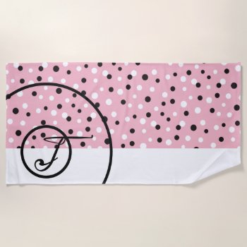 Monogram Pink Polka Dot Beach Towel by BiskerVille at Zazzle