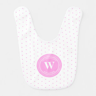 Monogram Pink Polka Dots Stripes Baby Bib