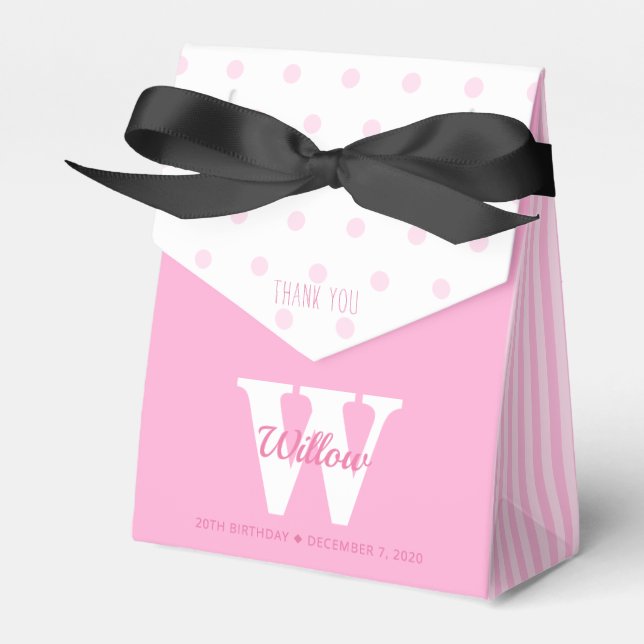 Monogram Pink Polka Dots Stripes Favor Box (Front Side)