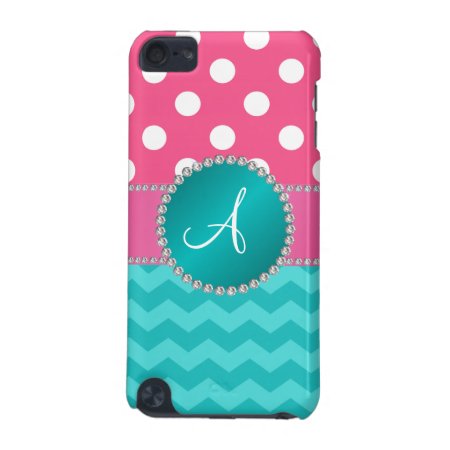 Monogram Pink Polka Dots Turquoise Chevron Sparkle Ipod Touch 5g Case