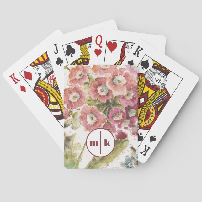 Monogram | Pink Primrose Poker Cards (Back)