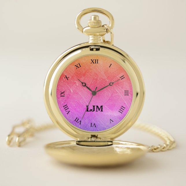 Monogram Pink - Purple Abstract Image Pocket Watch (Inside)