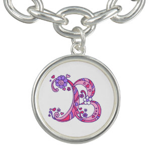 Monogram pink purple art letter B whimsical charm Bracelet