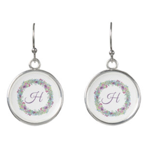 Monogram Pink Purple Green Floral Initial Earrings