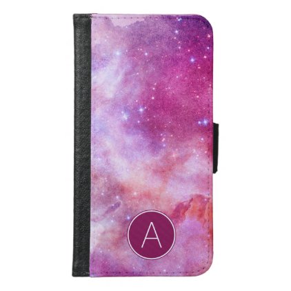 Monogram Pink &amp; Purple Watercolor Abstract Galaxy Samsung Galaxy S6 Wallet Case