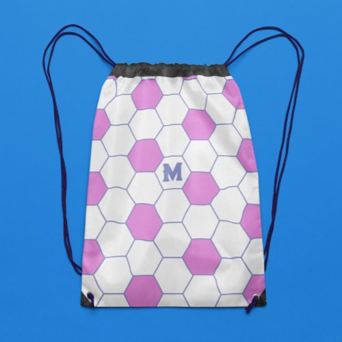 Monogram Pink Purple White Soccer Ball Pattern Drawstring Bag