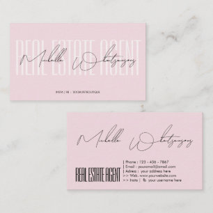 Monogram pink REAL ESTATE AGENT modern script Business Card