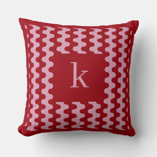Monogram Pink Red Bold Wavy Pattern Throw Pillow