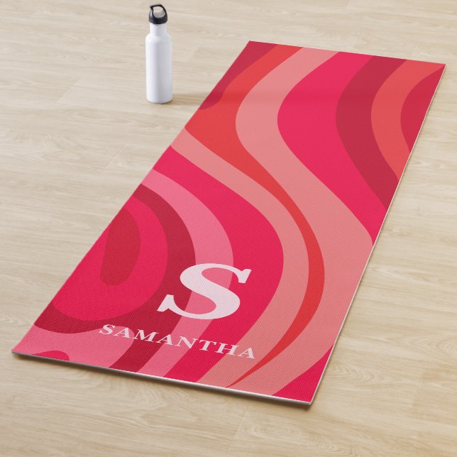 Monogram Pink Red Modern Yoga Mat (In Situ)