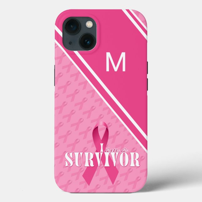 Monogram Pink Ribbon Breast Cancer Survivor Case-Mate iPhone Case (Back)