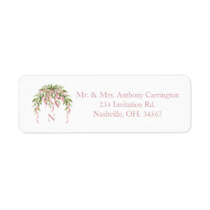 Monogram Pink Ribbons Floral Elegant Return Addres Label