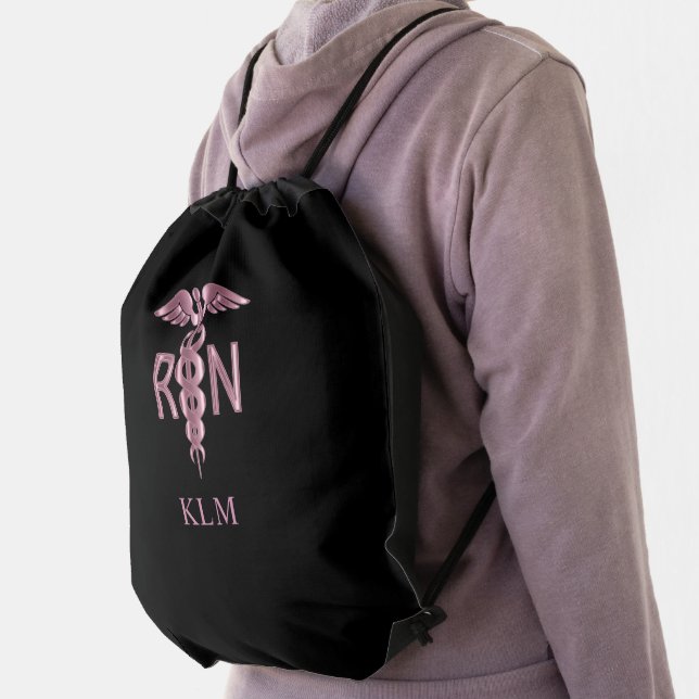 Monogram Pink RN Nurse Caduceus Drawstring Bag (Insitu)