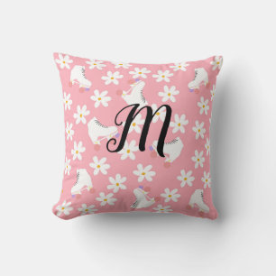 Monogram Pink Roller Skates Roller Skater Gift Throw Pillow