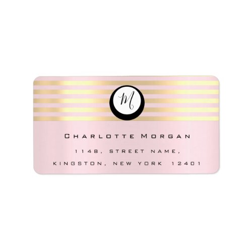 Monogram Pink Rose Champaigne Gold RSVP Stripes Label