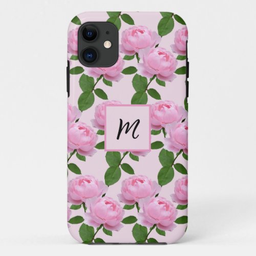 Monogram Pink Rose Floral iPhone  iPad case