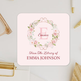 Monogram Pink Rose From The Library of Bookplate