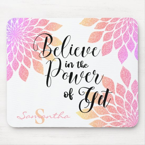 Monogram Pink Rose Glitter Power of Yet Mouse Pad