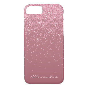 Monogram Pink - Rose Gold and Glitter Background iPhone 8/7 Case