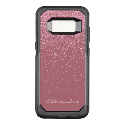Monogram Pink - Rose Gold and Glitter Background OtterBox Commuter Samsung Galaxy S8 Case